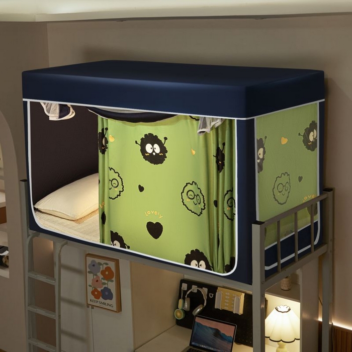 91家纺网 家纺一手货源 找家纺 2025新款学生床遮光蚊帐 绿色小煤球