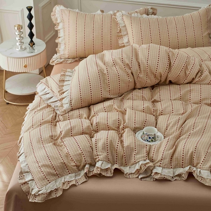 91家纺网 家纺一手货源 找家纺 （总）2025新款全棉纯棉A类双层纱双层蕾丝花边四件套