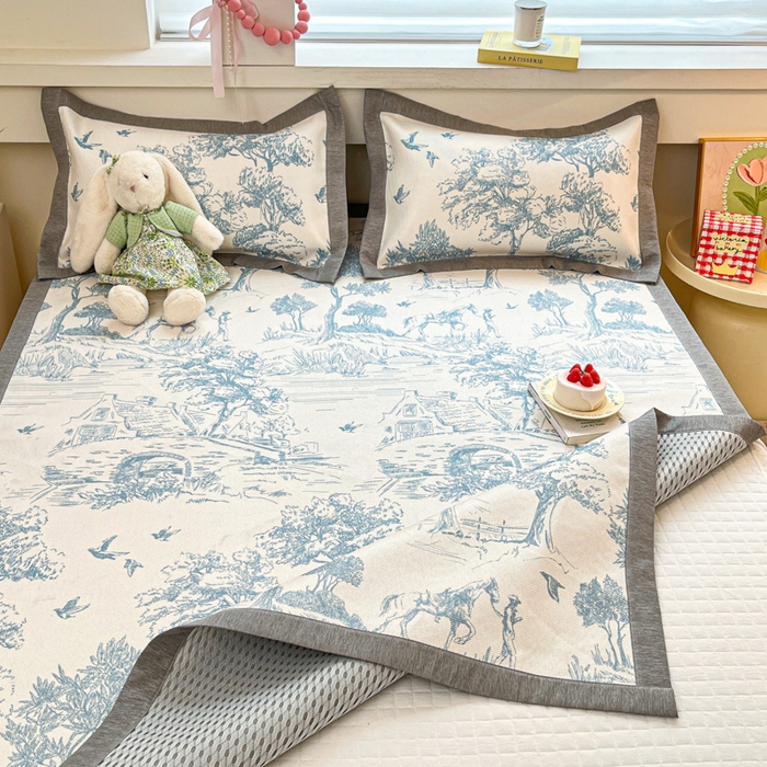 91家纺网 家纺一手货源 找家纺 迪乐妮 2025新款印花真冰藤冰凉席 丛林间-蓝