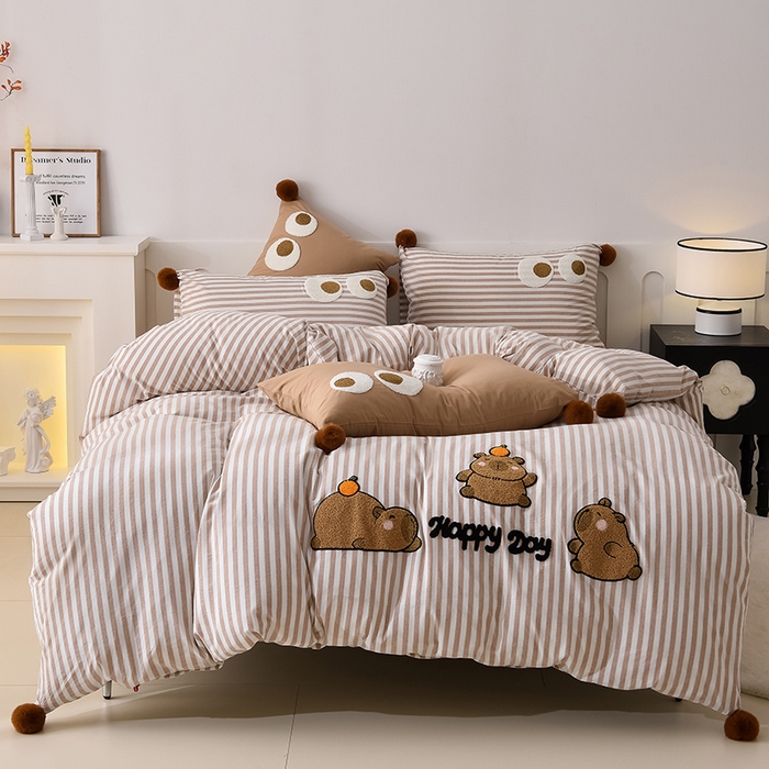 91家纺网 家纺一手货源 找家纺 （总）炫拼家纺 2025新款毛球卡通毛巾绣A类全棉40支水洗棉四件套