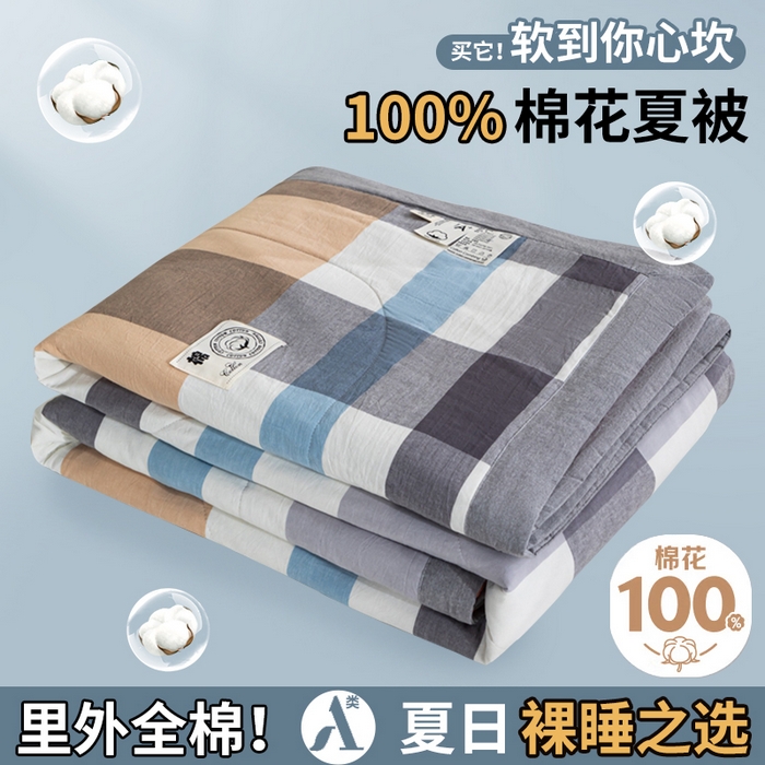 91家纺网 家纺一手货源 找家纺 鑫棉坊 2025新款全棉色织水洗棉A类棉花夏被可机洗空调被四件套床单枕套 布丁