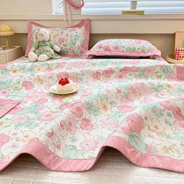 91家纺网 家纺一手货源 找家纺 迪乐妮 2025新款印花真冰藤冰凉席 繁花