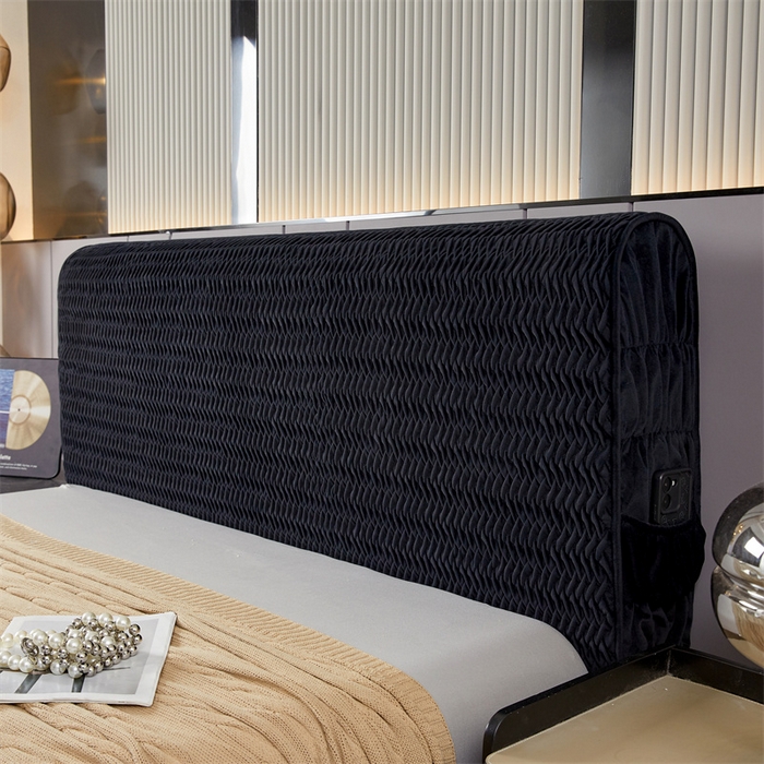 91家纺网 家纺一手货源 找家纺 情恒家纺 2025新款德芙绒工艺款全包床头罩 极简黑