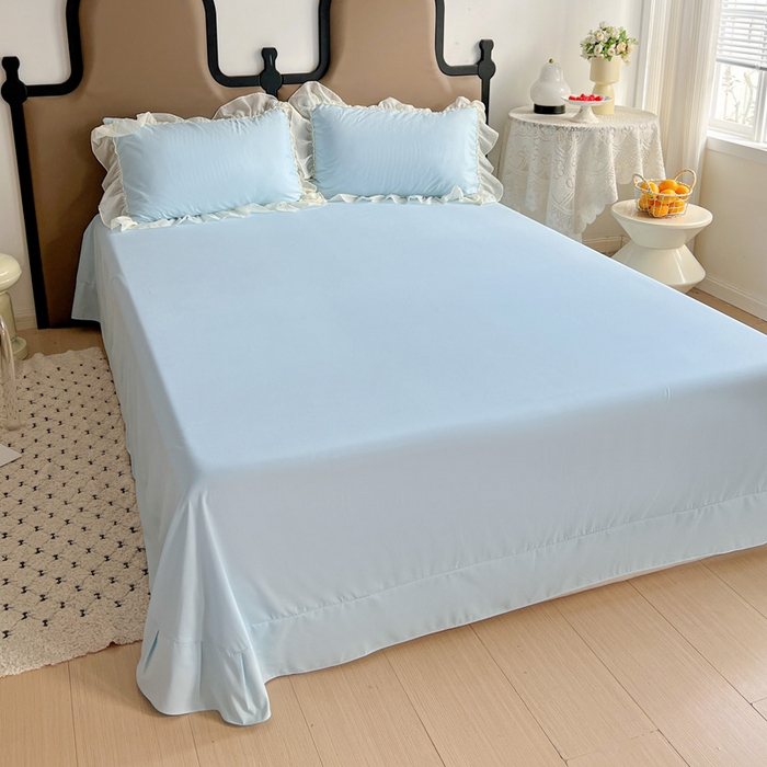 91家纺网 家纺一手货源 找家纺 艺玲家纺 2025新款糯小棉爱丽莎雪纺花边四件套 爱丽莎-蓝