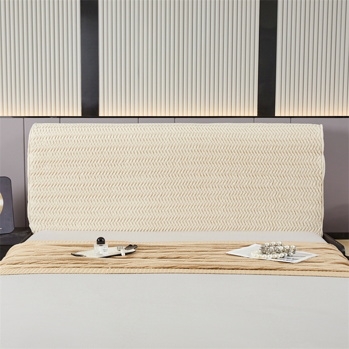 91家纺网 家纺一手货源 找家纺 情恒家纺 2025新款德芙绒工艺款全包床头罩 奶油白