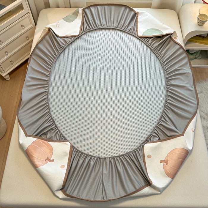 91家纺网 家纺一手货源 找家纺 迪乐妮 2025新款真冰藤印花床笠款凉席 南瓜