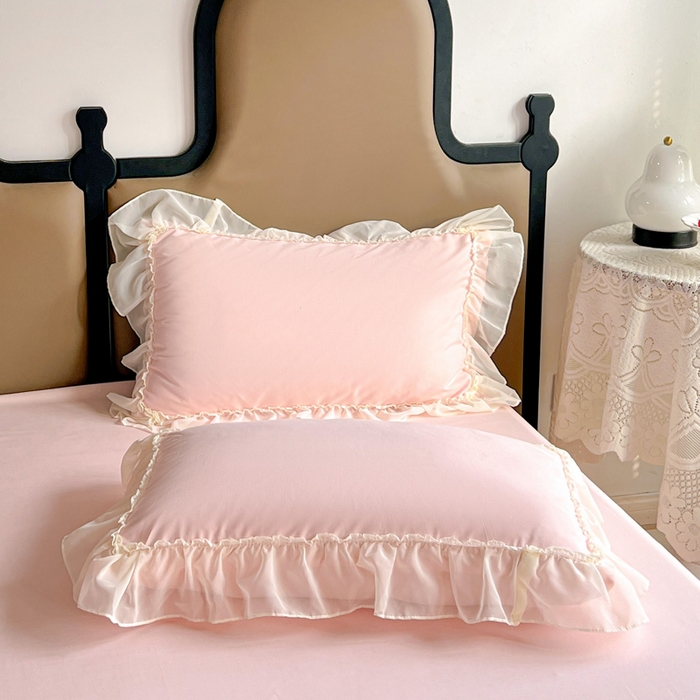 91家纺网 家纺一手货源 找家纺 艺玲家纺 2025新款糯小棉爱丽莎雪纺花边四件套 爱丽莎-粉