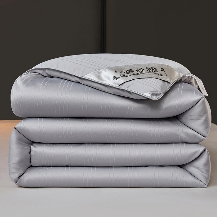 91家纺网 家纺一手货源 找家纺 金同成家纺 2025新款缎条蚕丝被春秋被子母被冬被子被芯 时尚灰