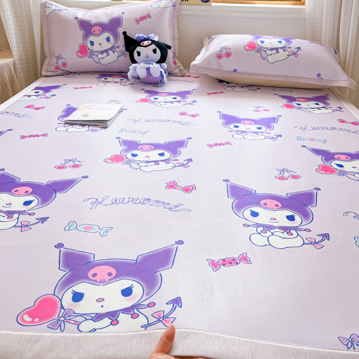 91家纺网 家纺一手货源 找家纺 博雅 2025新款三丽欧A类小版数码印花1200D冰丝凉席凉席席子 新紫色库洛米