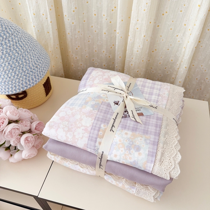 91家纺网 家纺一手货源 找家纺 于果 2025新款全棉双层纱花边款 山花浪漫