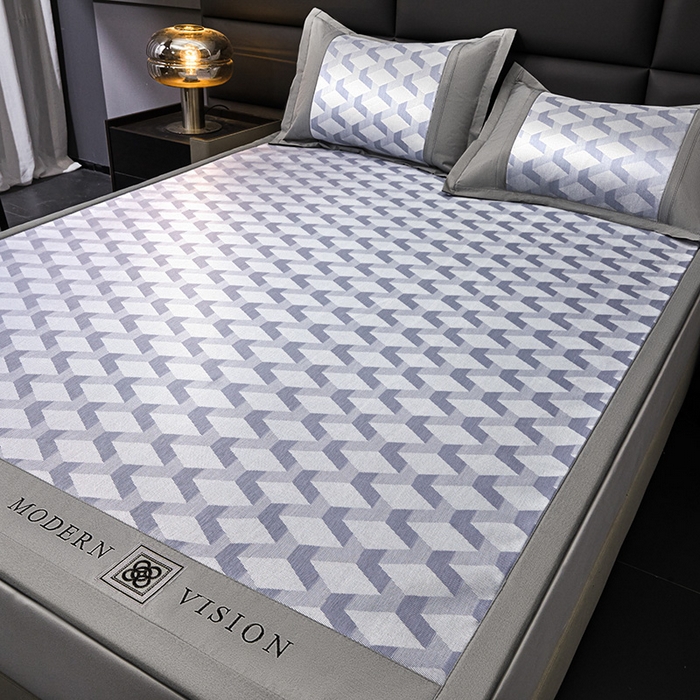 91家纺网 家纺一手货源 找家纺 全季家居 2025新款5A抗菌3D立体冰柔凉感冰丝席 菱形-天蓝 床席款