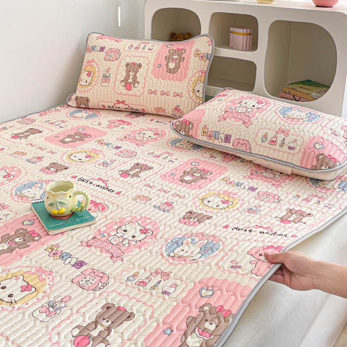 91家纺网 家纺一手货源 找家纺 贝扬思家纺 2025新款亲肤舒适可爱乳胶凉席席子系列 小猫相片