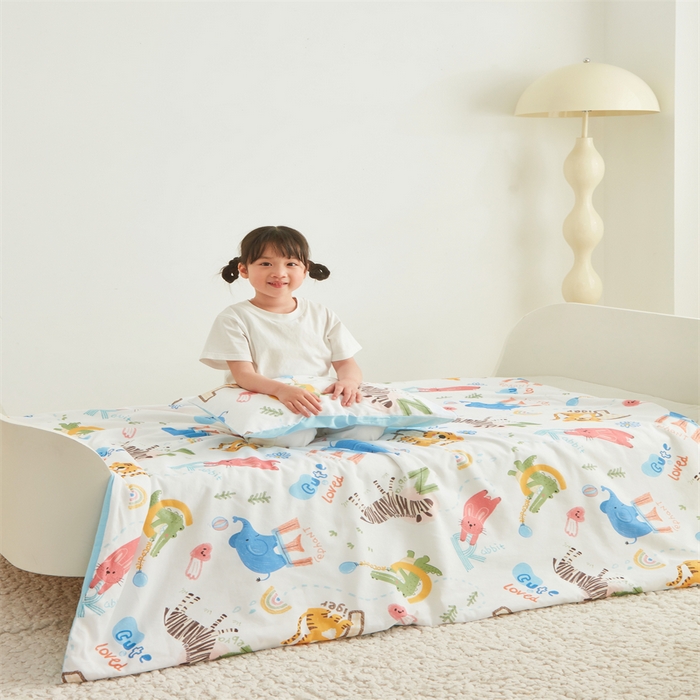 91家纺网 家纺一手货源 找家纺 艾佳宝贝 2025A类儿童全棉多功能单被套可拆式夏被四季被子 动物的世界