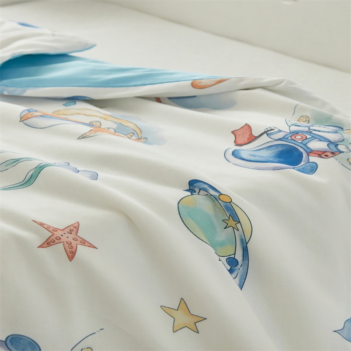 91家纺网 家纺一手货源 找家纺 艾佳宝贝 2025A类儿童全棉多功能单被套可拆式夏被四季被子 太空飞行