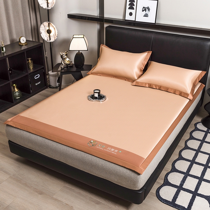 91家纺网 家纺一手货源 找家纺 全季家居 2025新款5A加厚加密艾草碳光席冰丝席 床席-奶咖