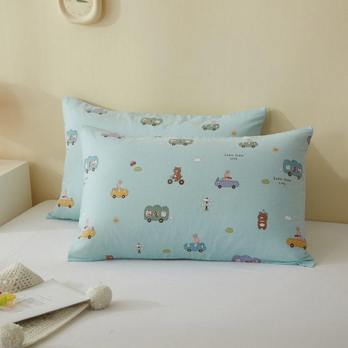 91家纺网 家纺一手货源 找家纺 2025款A类母婴级全棉双层纱枕套_4032 巴士车绿