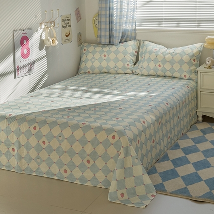 塔塔家居  2025新款全棉纯棉双层纱床单床笠单品 草莓酱·蓝