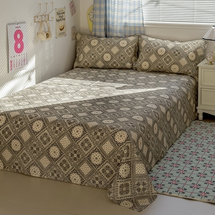 91家纺网 家纺一手货源 找家纺 塔塔家居  2025新款全棉纯棉双层纱床单床笠单品 南岛日记