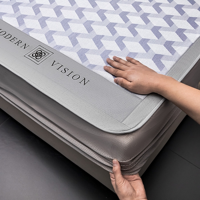 91家纺网 家纺一手货源 找家纺 全季家居 2025新款5A抗菌3D立体冰柔凉感冰丝席 菱形-天蓝 床笠款