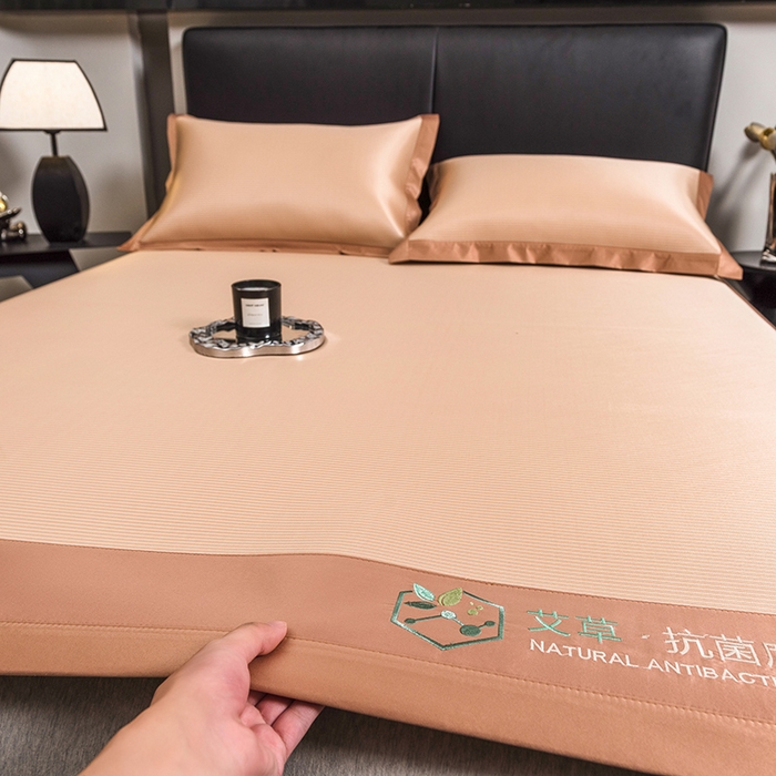 91家纺网 家纺一手货源 找家纺 全季家居 2025新款5A加厚加密艾草碳光席冰丝席 床席-奶咖