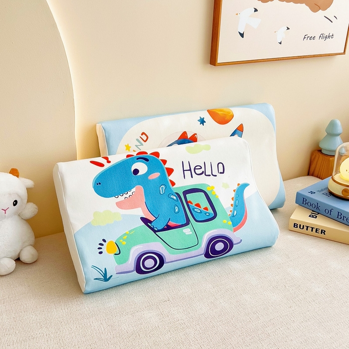 91家纺网 家纺一手货源 找家纺 梵赫 2025新款全棉A类儿童针织棉记忆枕（可拆卸） 开车恐龙 30*50  含芯