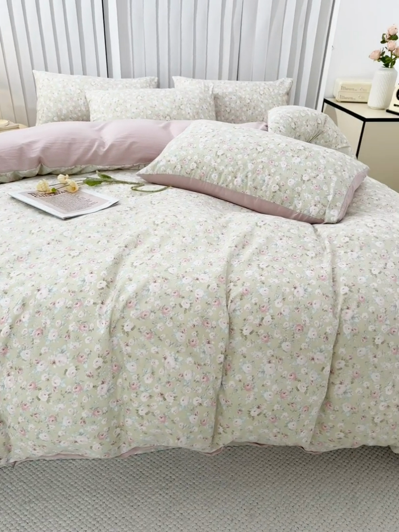 91家纺网 家纺一手货源 找家纺 蕾诺家纺 2025新款直播新款A类有氧提花云纱棉圆角吊边工艺四件套学生三件套 少女花季