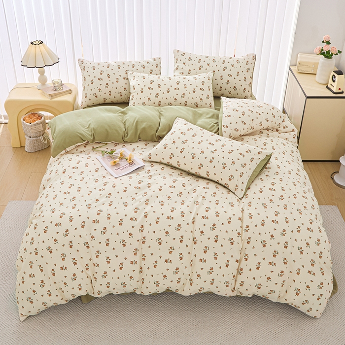 91家纺网 家纺一手货源 找家纺 蕾诺家纺 2025新款直播新款A类有氧提花云纱棉圆角吊边工艺四件套学生三件套 绿茵