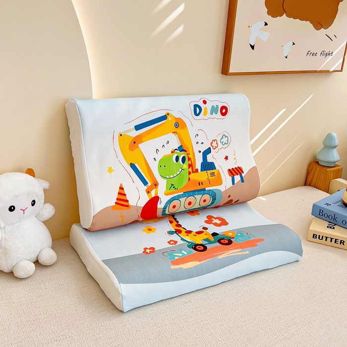 91家纺网 家纺一手货源 找家纺 梵赫 2025新款全棉A类儿童针织棉记忆枕（可拆卸） 挖掘机恐龙 30*50  含芯