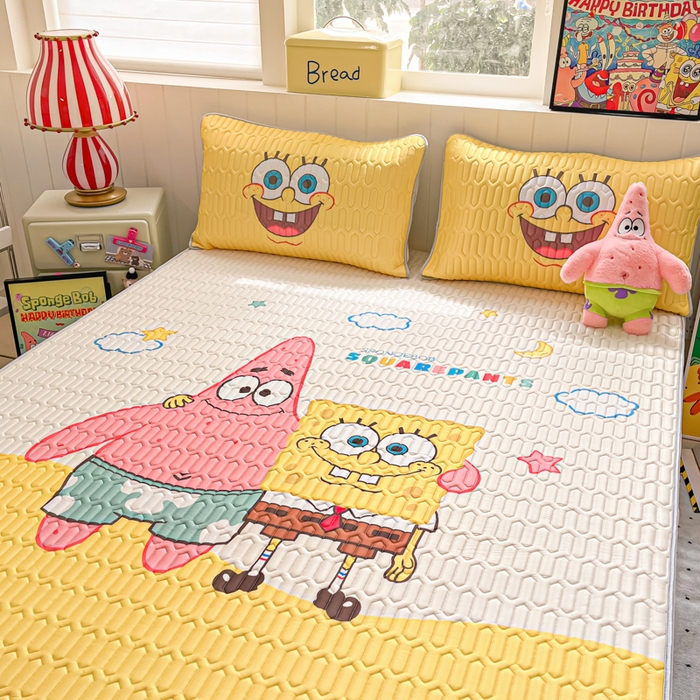 91家纺网 家纺一手货源 找家纺 金爱家 2025新款海绵宝宝乳胶凉席床席款凉席席子 床席款-伙伴海绵宝宝