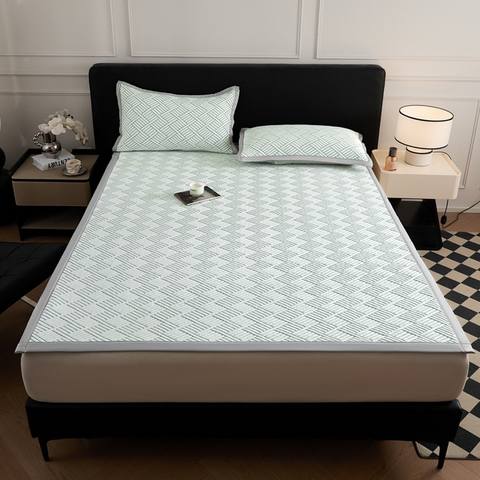 91家纺网 家纺一手货源 找家纺 2025新款韩国外贸爆款加厚PE中分子凉感豆豆软席 时空绿-床席款