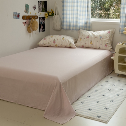 91家纺网 家纺一手货源 找家纺 塔塔家居  2025新款全棉纯棉双层纱床单床笠单品 桃桃少女·粉