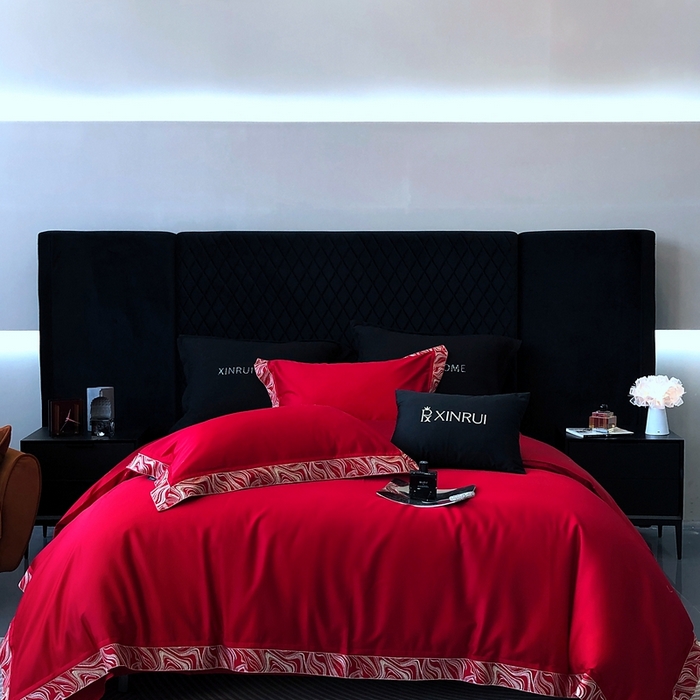91家纺网 家纺一手货源 找家纺 馨蕊家居 2025新款100s高奢典藏简约全棉系列四件套-棉水漾 水漾-温莎红