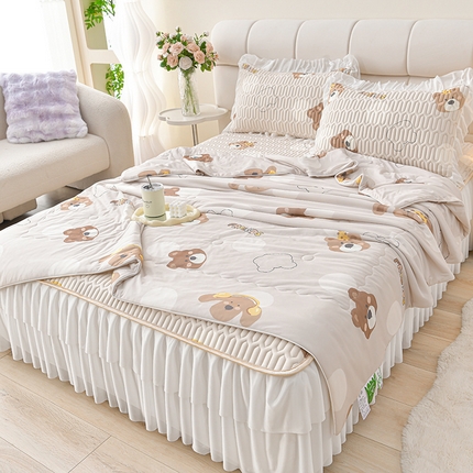 91家纺网 家纺一手货源 找家纺 （总）民新家纺 2025新款凉感丝床裙款乳胶凉席夏被四件套凉席三件套