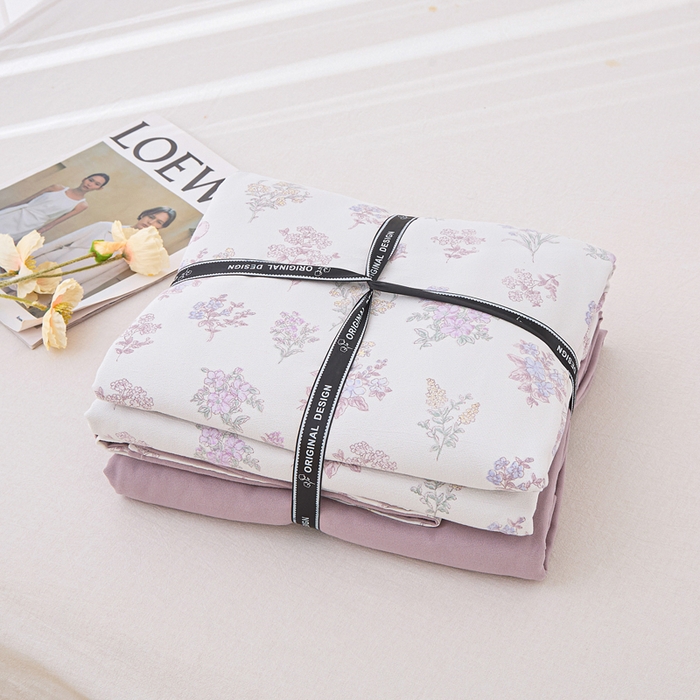 91家纺网 家纺一手货源 找家纺 蕾诺家纺 2025新款直播新款A类有氧提花云纱棉圆角吊边工艺四件套学生三件套 莫奈花园