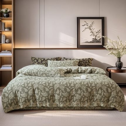 91家纺网 家纺一手货源 找家纺 （总）鲁爱 2025新款全棉色织双层纱纽扣款四件套