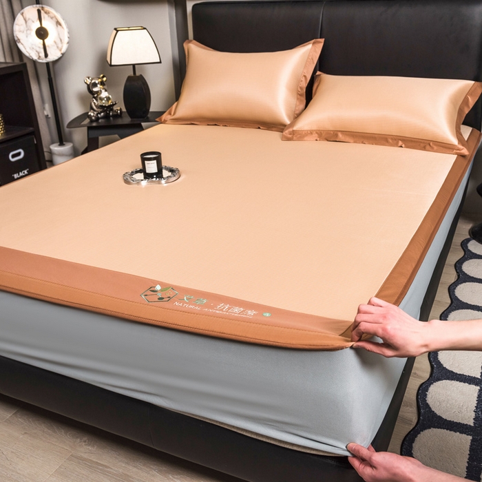 91家纺网 家纺一手货源 找家纺 全季家居 2025新款5A加厚加密艾草碳光席冰丝席 床笠-奶咖