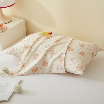 91家纺网 家纺一手货源 找家纺 2025款A类母婴级全棉双层纱枕套_4032 仔仔熊