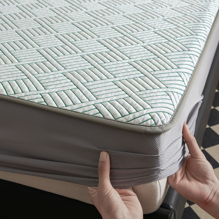 91家纺网 家纺一手货源 找家纺 2025新款韩国外贸爆款加厚PE中分子凉感豆豆软席 时空绿-床笠款