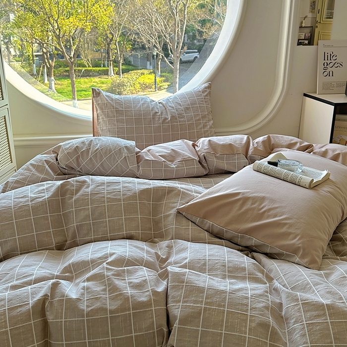 91家纺网 家纺一手货源 找家纺 田野 2025新款全棉水洗棉提花锦绣系列四件套 锦绣-卡其