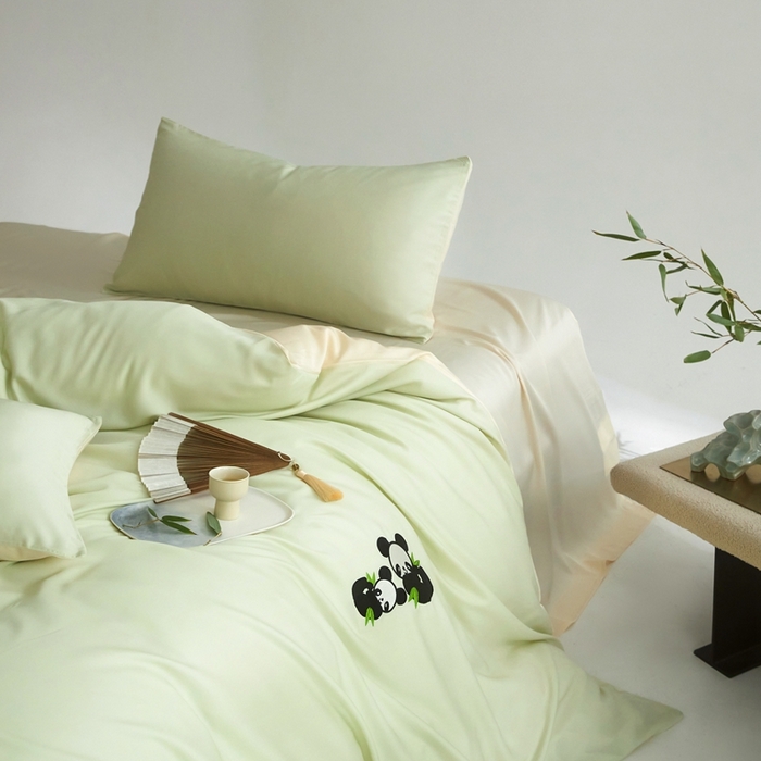 91家纺网 家纺一手货源 找家纺 金奇达家纺 2025新款竹玉清丝四件套-墨隐竹笙【标准号全网控价（折后券后）不低于228元】 墨隐竹笙-绿