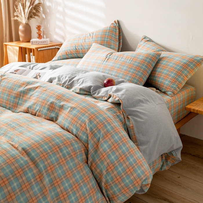 91家纺网 家纺一手货源 找家纺 2025新款A类色织水洗棉单被套 芳华绿