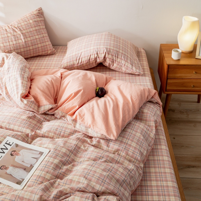 91家纺网 家纺一手货源 找家纺 2025新款A类色织水洗棉单被套 凯利咖