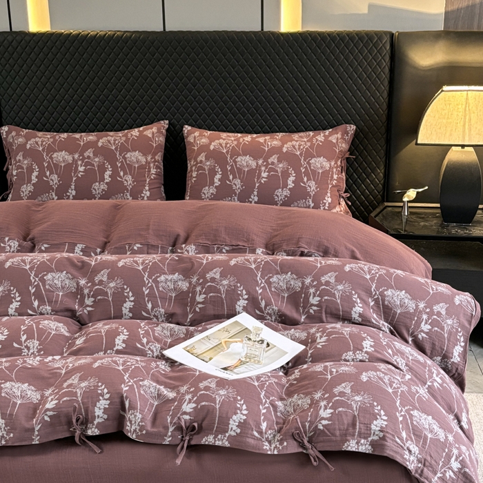 91家纺网 家纺一手货源 找家纺 （总）鲁爱家纺供货 2025新款全棉色织双层纱系带款四件套