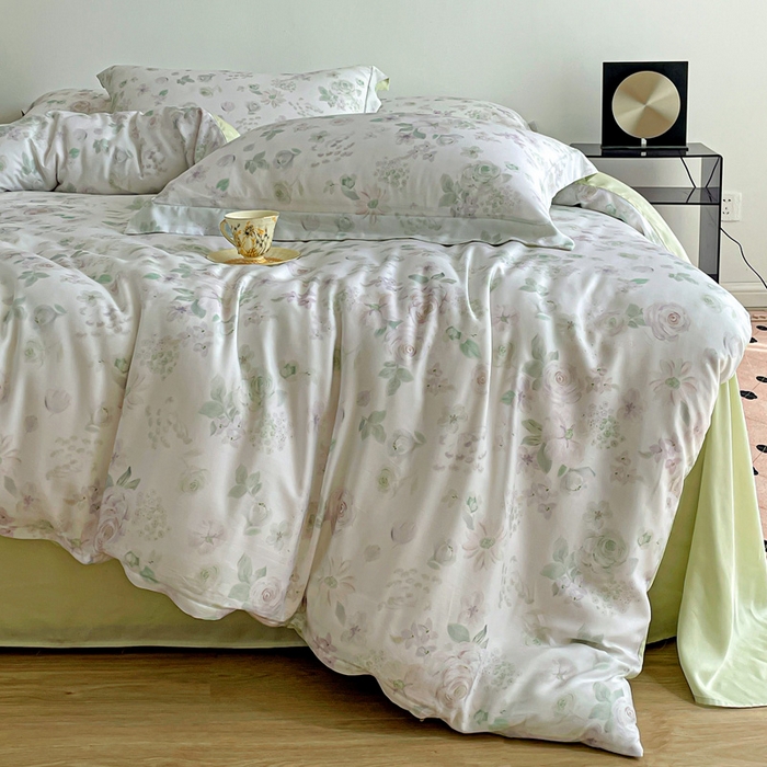 91家纺网 家纺一手货源 找家纺 棉生活家纺 2025新款天丝莱赛尔印花四件套 念池花