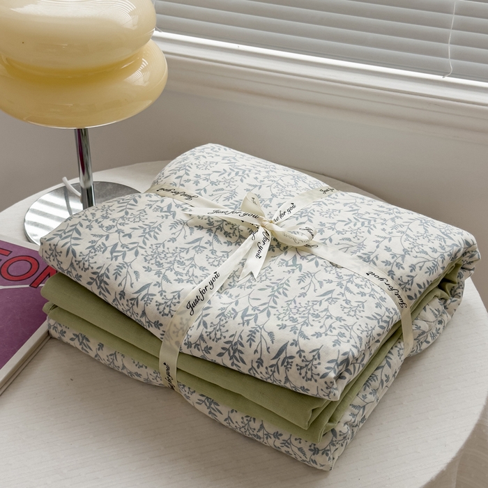 91家纺网 家纺一手货源 找家纺 塔塔家居  2025新款全棉纯棉双层纱床单床笠单品 绿野