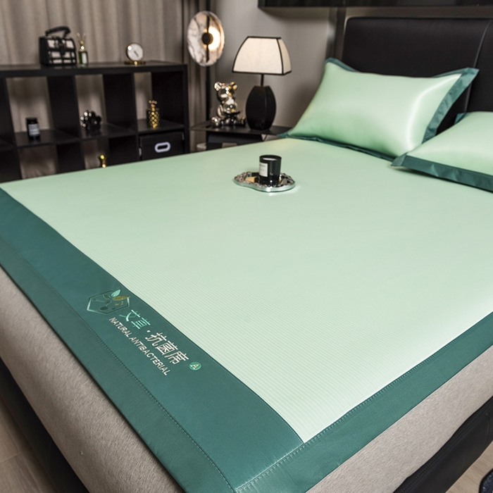 91家纺网 家纺一手货源 找家纺 全季家居 2025新款5A加厚加密艾草碳光席冰丝席 床席-水绿