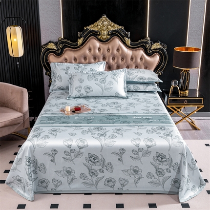 悦织湾家纺  2025新款印花斜纹冰丝席三件套 浪漫叶语