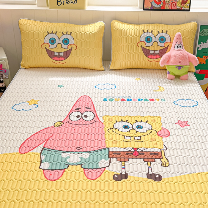 91家纺网 家纺一手货源 找家纺 金爱家 2025新款海绵宝宝乳胶凉席床席款凉席席子 床席款-伙伴海绵宝宝