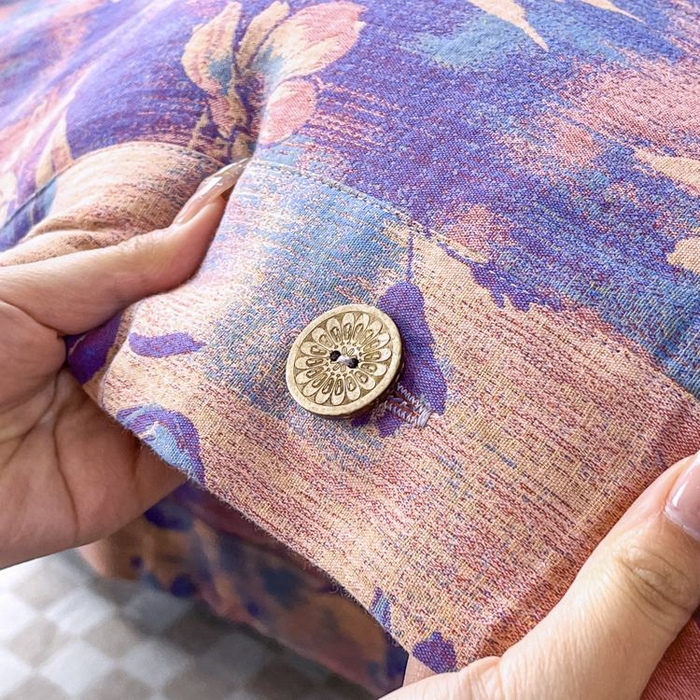 91家纺网 家纺一手货源 找家纺 2025新款全棉色织双层纱纽扣款四件套 花海-紫罗兰