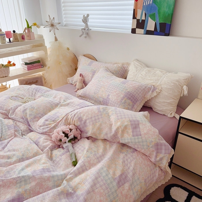 91家纺网 家纺一手货源 找家纺 于果 2025新款全棉双层纱花边款 山花浪漫